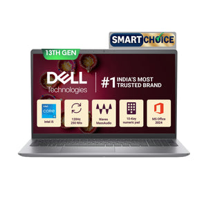 Dell 15 SmartChoice (Previously Inspiron), Intel 13th Gen Core i5-1334U, 16GB, 1TB SSD, FHD,15.6"/39.62cm, Win 11, MSO'24, Silver, 1.62kg, [Dell 15], 12 Month McAfee, Backlit KB, Thin & Light Laptop
